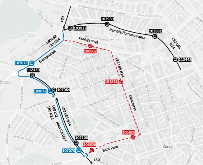 mapa-bus-26 Parades de bus anul·lades dissabte per la desfilada de Moros i Cristianos